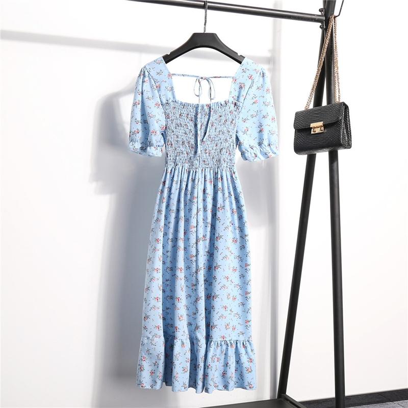 Летнее платье с цветочным принтом, женское повседневное платье с квадратным воротником, плиссированной талией, тонкое, средней длины, белое, S-XL