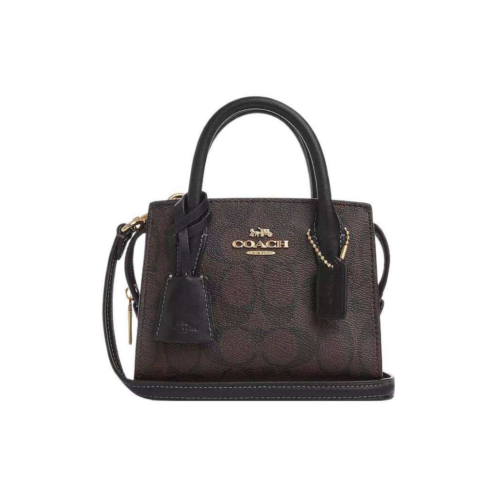 Coach Андреа 15 Золотой Логотип Классическая Монограмма Сумка-тоут из Покрытого Холста и Гладкой Кожи Сумка для Покупок Ручная Сумка Через Плечо Мини CO975-IMAA8