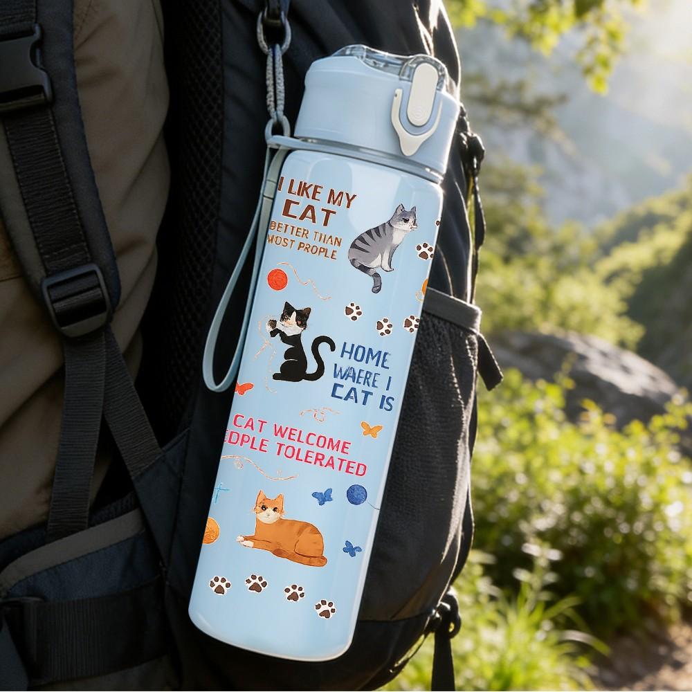 1PC Doodle Hand Drawn Mixed Pattern 750ml Color Plastic Sports Water Bottle Leakproof Flip Straw Lid Suitable for Sports Office Home Use