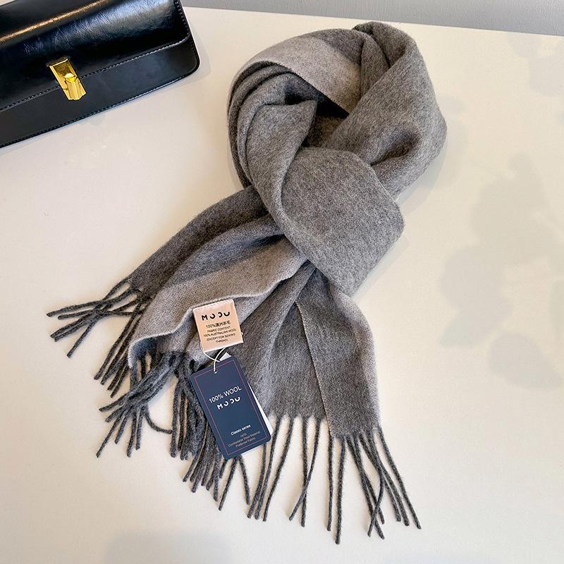Luxury Winter 100% Wool Scarf Women Thicken Solid Cashmere Handkerchief Warm Pashmina 2 Colours Female Shawl Pareo Soft Bufanda