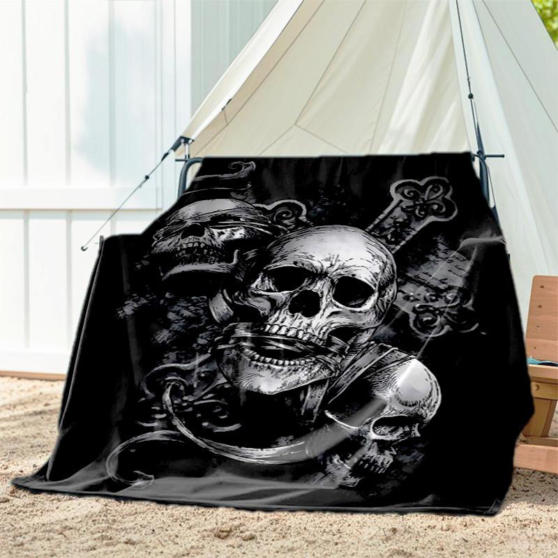 1pc skull pattern blanket, all season lightweight home office outdoor nap multifunctional blanket
