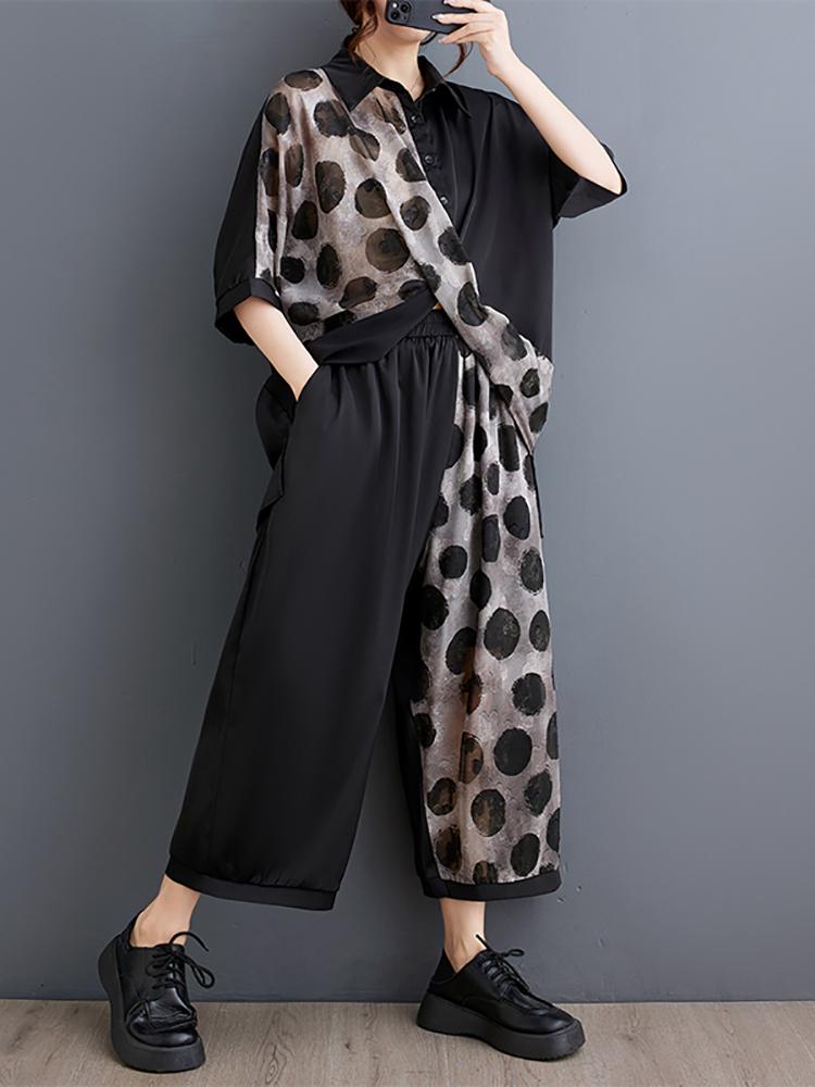 Xitao Комплекты брюк с точечным принтом Однобортный пуловер Асимметричные топы Повседневные комплекты из двух предметов WLD20233