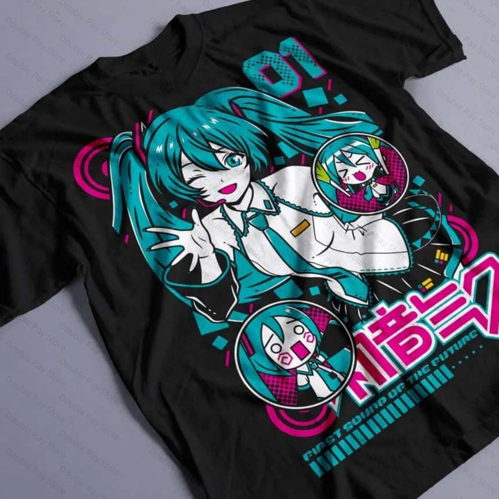 2026 Лето Новый Стиль Hatsune miku Киберпанк Стиль Мультяшный Фан Уличная Мода Большая Свободная Футболка Унисекс Рубашки Женские футболки