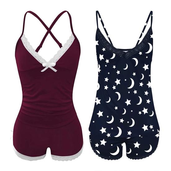 2 шт./комплект, женская пижама, костюм с V-образным вырезом, без рукавов, кружевной бант, жилет для спальни, одежда для сна, эластичная резинка на талии, мини-шорты, домашняя одежда, комплект одежды для отдыха