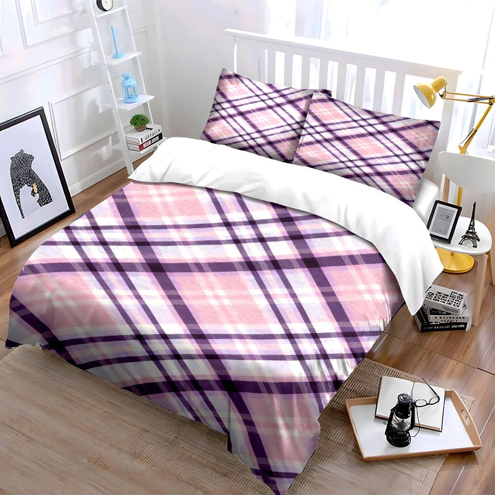 Purple and pink plaid. Bedding sets Duvet cover sets Duvet covers Pillowcases(1 * Duvet Cover 2 * Pillowcases, without duvet insert)