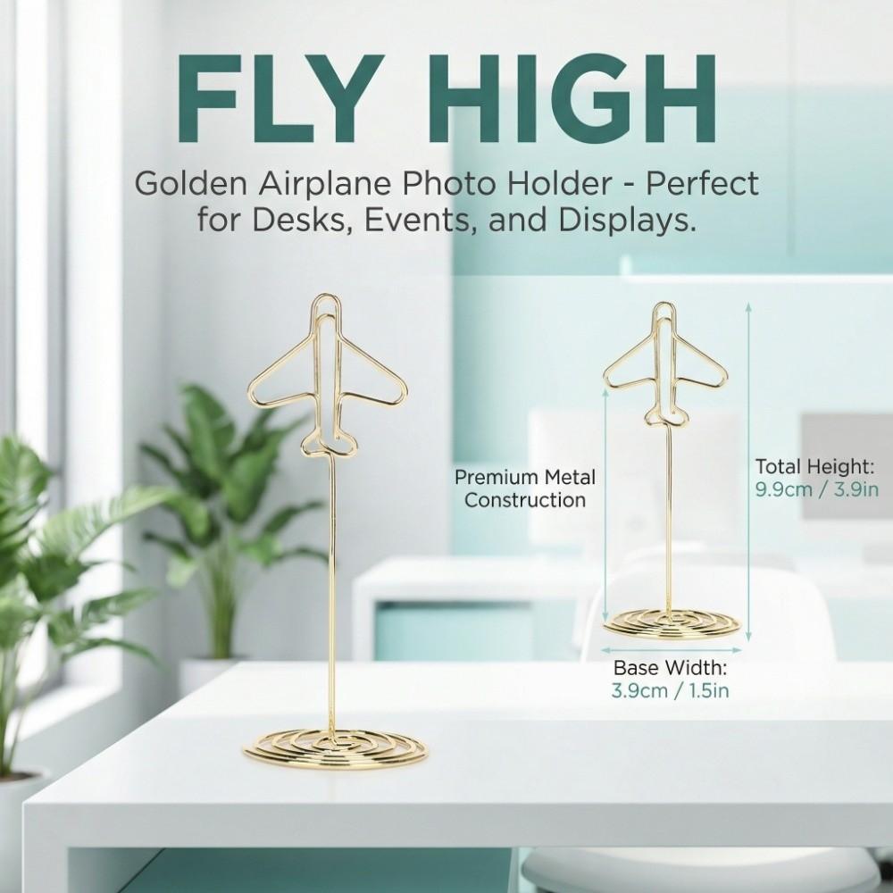 10Pcs Airplane Shape Metal Photo Holder with Base Desktop Card Holder  Table Card Display