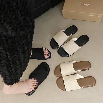 Французские ретро-тапочки с плоской подошвой, однотонные, для женщин, летняя одежда 2025 года, новые пляжные тапочки для отдыха на море