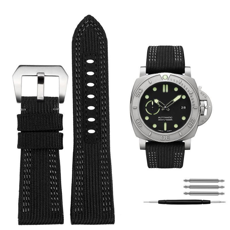 Для ремешка часов Panerai Pam00984 00985 PAM111 PAM441 Stealth Нейлоновый кожаный ремешок Браслет Аксессуар 24 26 мм большой размер для мужчин