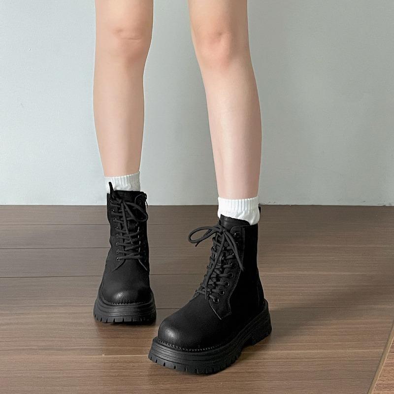 Мода Мода Женские Удобные Ботинки на Толстой Подошве Универсальные Ботильоны на Платформе для Осени Зимы Женская Обувь Ретро Ботинки на Шнуровке