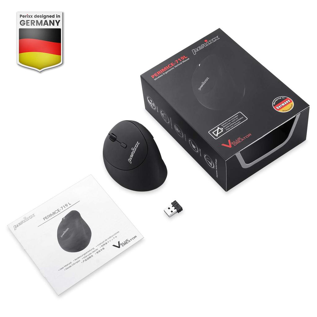 Perix Эргономичная беспроводная мышь Маленькая тихая конструкция Прорезиненная эргономика для пользователей Гарантированная PERIMICE-719L Левша [Подлинный продукт]