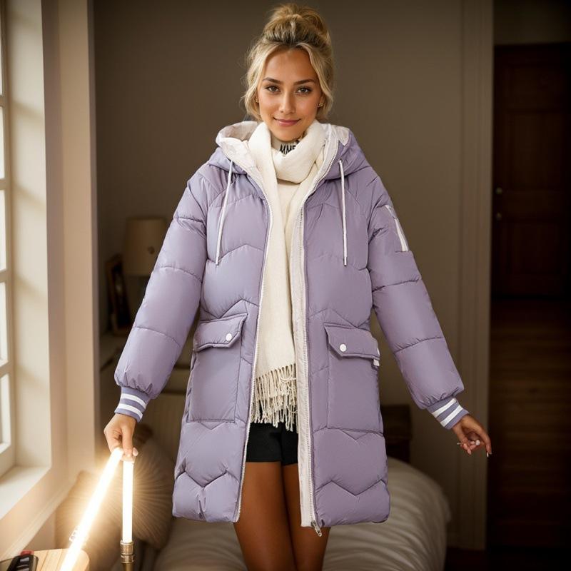 YYFS Женская мода повседневная осень-зима однотонная принт с длинным рукавом утолщенные средние куртки и пальто пуховики