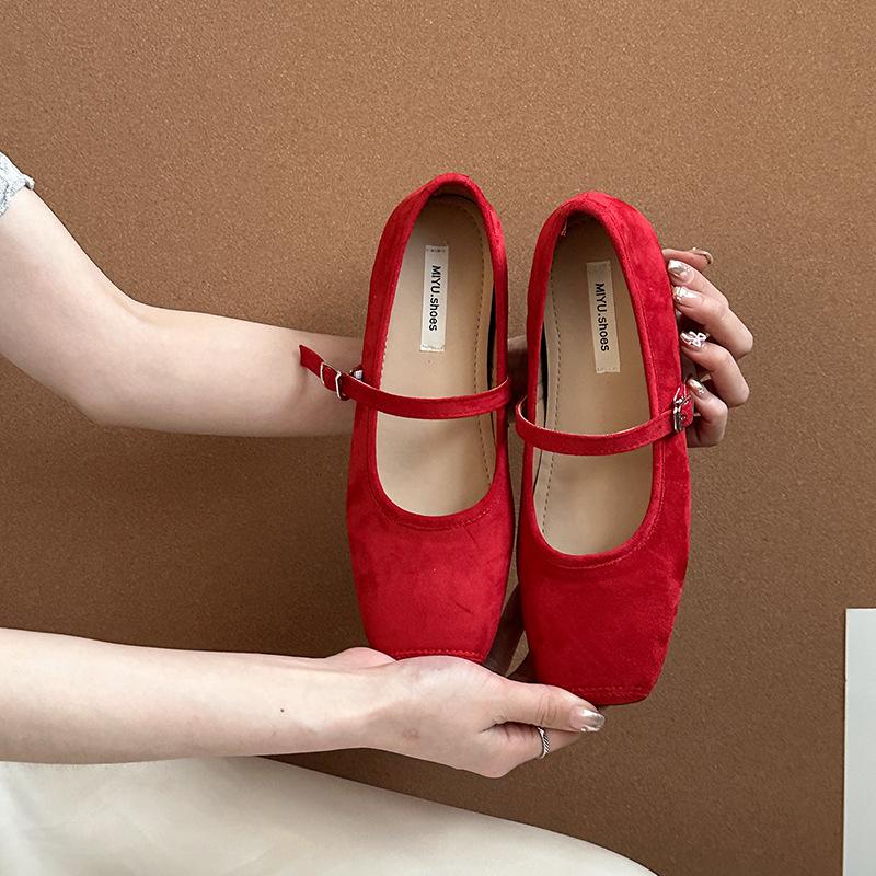 Ретро замшевые туфли Мэри Джейн с квадратным носком, летняя мода, верхняя одежда, повседневные, универсальные, с внутренней платформой, одинарные туфли Doudou