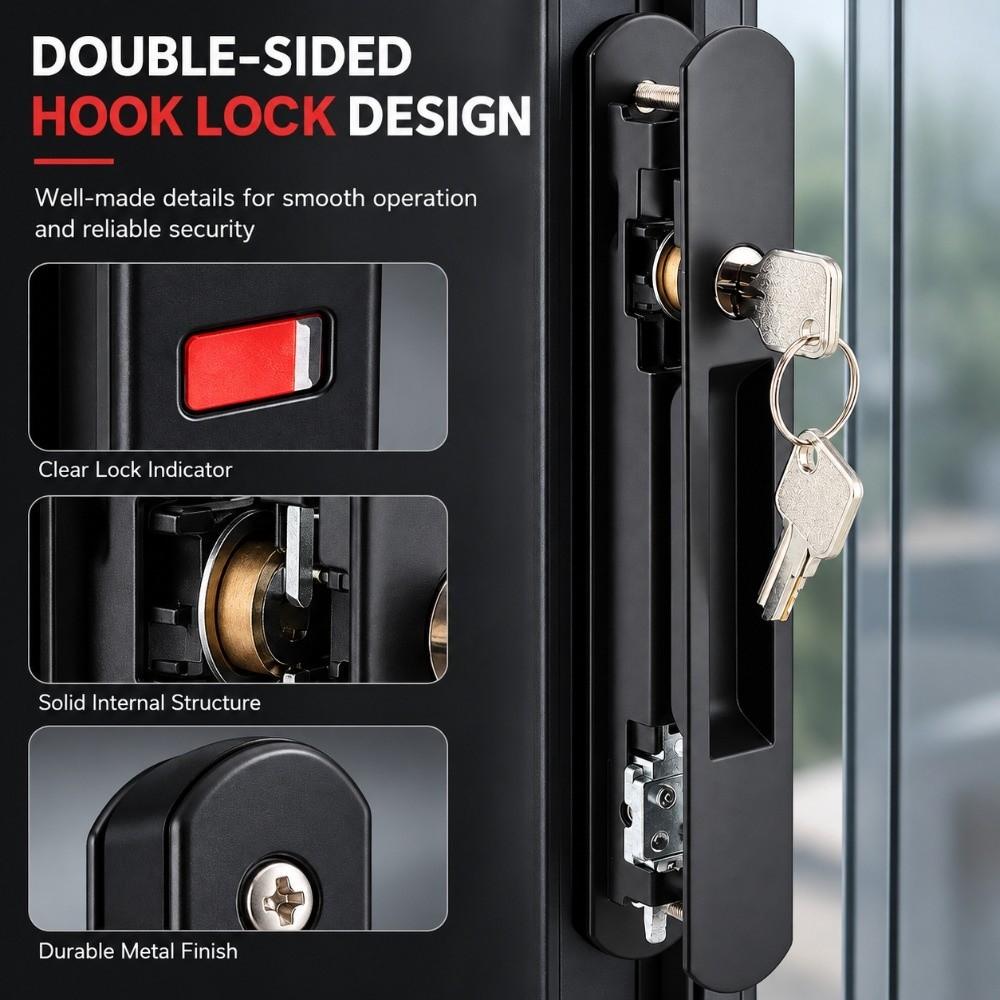 Keyed Sliding Door Lock Stainless Steel Sliding Door Latch Durable Window Hook Lock Window