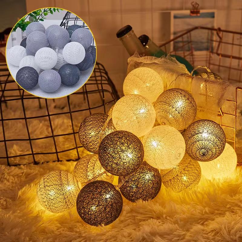 LEDs String Lights Cotton Thread Balls Home Decoration Lamp for Party Wedding Color Light String Christmas Decorations