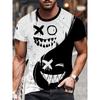 Men's Evil Smile 3D Printed T-Shirt Casual Short Sleeve Crewneck Top Cool Black White Splice Graffiti Face Graphic Tee Summer Streetwear Clothing