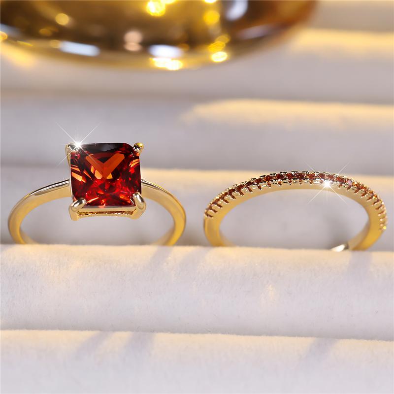 Женский зеленый круглый цирконовый камень обручальное кольцо комплект милый желтый золотой цвет свадебные украшения для женщин