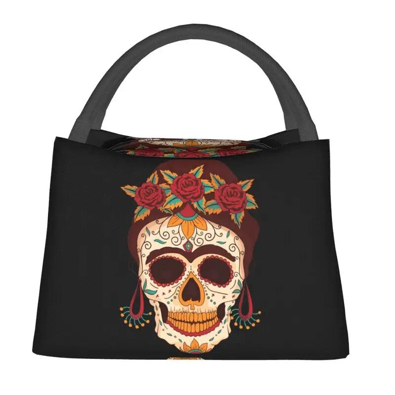 День мертвых котенок кошка сахарный череп термоизолированные сумки для обеда женщины мексиканский Хэллоуин цветочный контейнер для обеда для коробки с едой