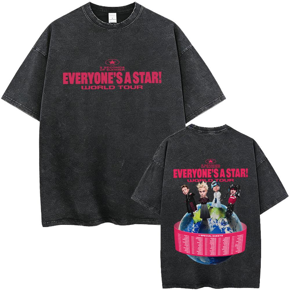 Washed Vintage 5 Seconds of Summer Everyones A Star World Tour 2026 Tshirt Men Women Clothing Pop Punk Rock Acid Wash T Shirts