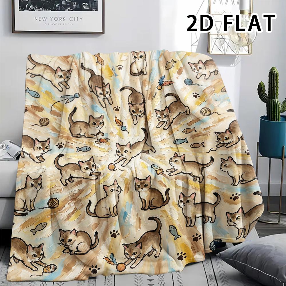 1Pc Vibrant Mandala Cats Print Flannel Blanket,High quality Comfortable for All Seasons,Home Decor,Warmth and Comfort,Perfect for Christmas Gifts