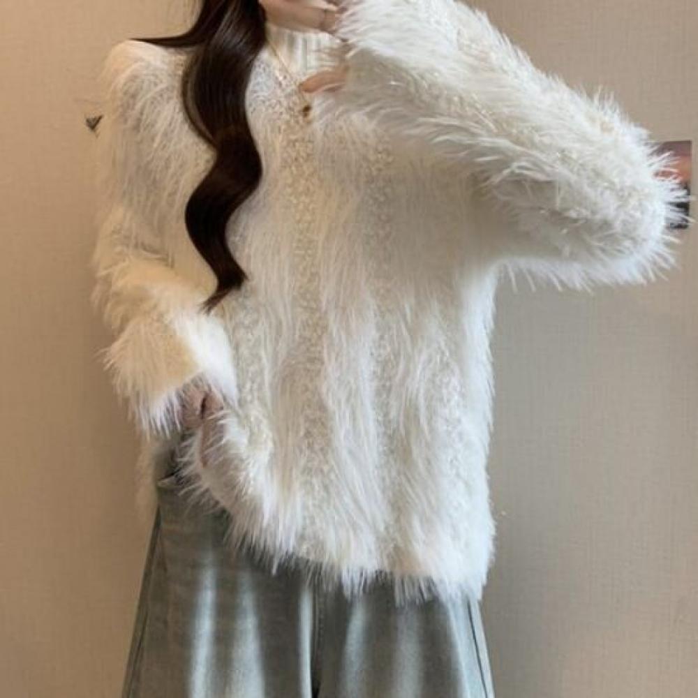 Navava Women Mink Mock Neck Long Sleeve Knit Sweater Nk2557
