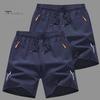 Мужские спортивные шорты, однотонные прямые эластичные шорты на талии, повседневная одежда больших размеров, карманы на молнии в стиле ретро, ​​тонкие летние шорты до колена, мужская одежда