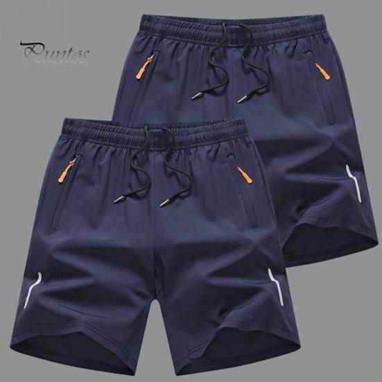 Мужские спортивные шорты, однотонные прямые эластичные шорты на талии, повседневная одежда больших размеров, карманы на молнии в стиле ретро, ​​тонкие летние шорты до колена, мужская одежда