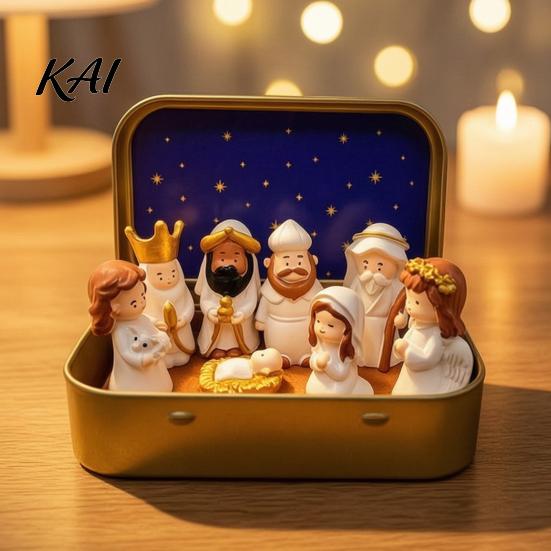 Religious Theme Table Decor Miniature Hanukkah Menorah Diorama Tin Box, Pocket Scene Set with Figurines And Indoor Holiday Display Pieces Menorah,