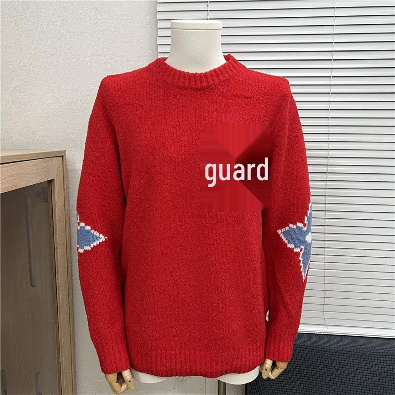Men's and Women's Long-Sleeve Knitted Sweater with Donkey Family and Four-Leaf Clover Jacquard Design