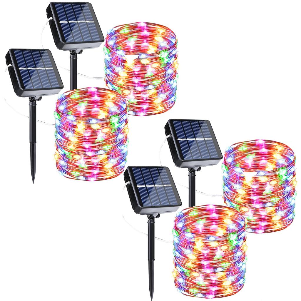 Solar string lights, 4 packs totaling 400CM with 400 LEDs, waterproof for outdoor use, 8 lighting modes, suitable for fences