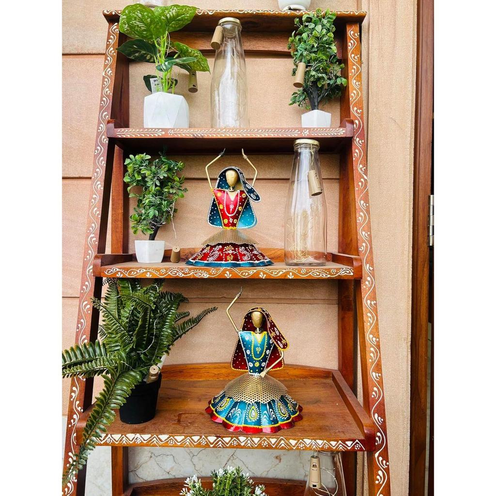 Набор из 2 металлических разноцветных декоративных фигурок леди-музыканта в стиле Раджастхани, настольные декоративные предметы для дома