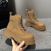 Большие желтые ботинки женские от кутюр с перфорацией ботинки Мартин новые кожаные женские ботинки с отверстиями в стиле ретро на высокой подошве женские короткие ботинки