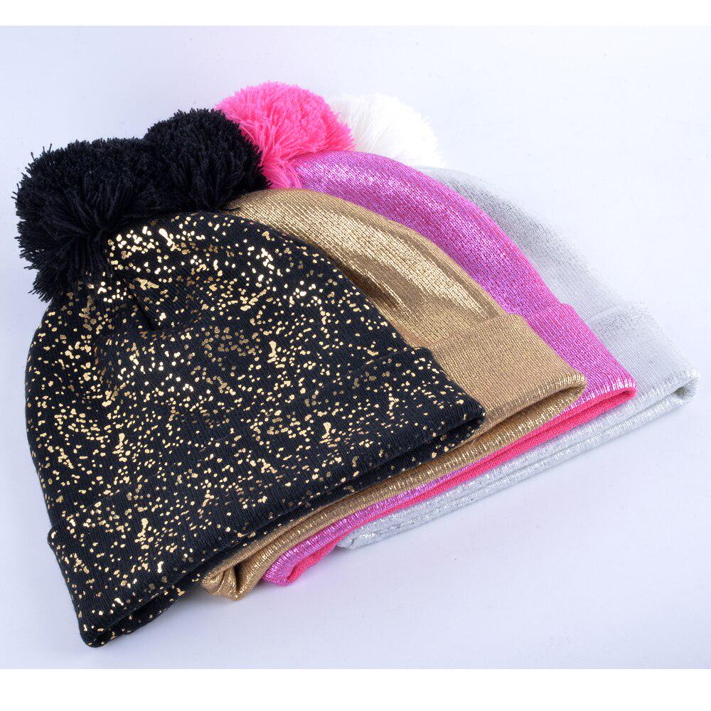 Autumn And Winter Beanies Women Fashion Sequins Knitted Hat Femal Flashing Beanie Girls PomPom Hats