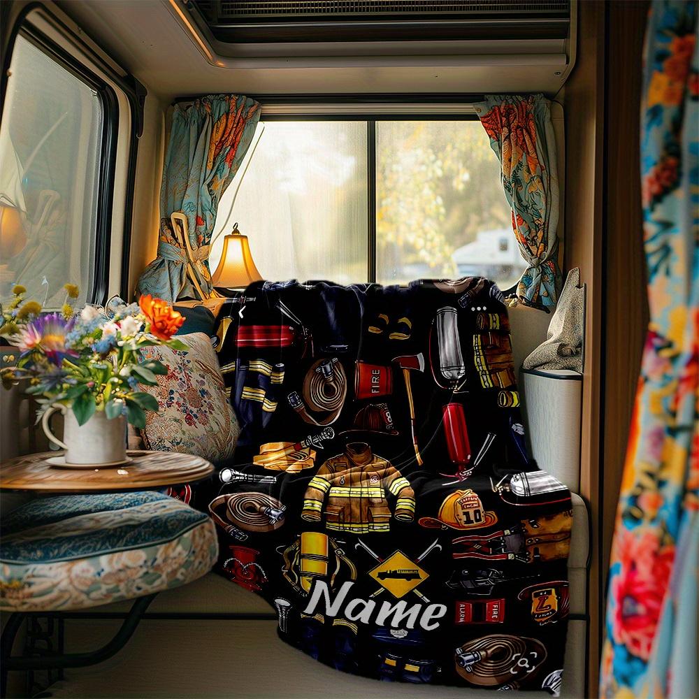 Firefighter Uniform Equipment Rv Blanket Personalized Name Soft Comfortable Stylish Rv Blanket Car Blanket Perfect For Rv Travel Rv Camping Rv Outdoor