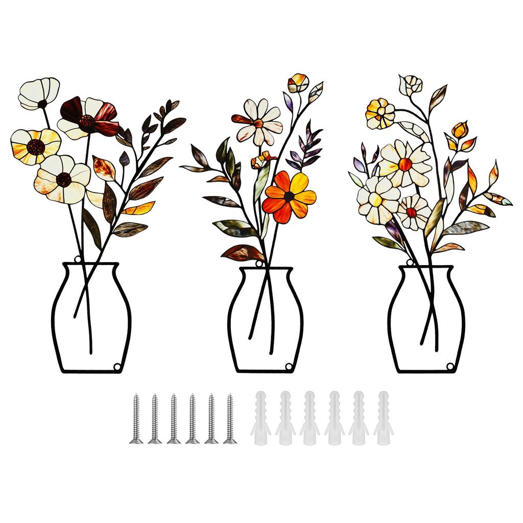 3pcs Metal Flower Wall Decoration for Home Living Room Kitchen Wall Art Metal Flower Decoration Hanging Sculpture