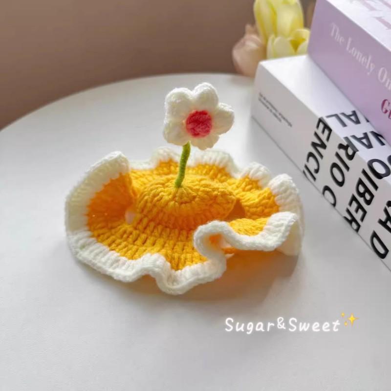 Handcrafted Crochet Pet Hat With Floral Dogs Cats - Cute Costume Accessory In Multiple Colors