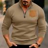 Autumn and Winter New Casual Men's Half Zip Sweater Collar Patch Pocket Padded Pullover Tops
