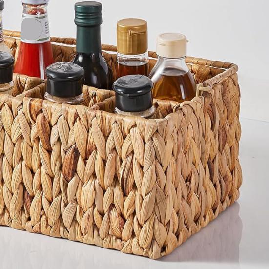 Utensil Caddy with 5 Compartments Hand-woven Storage Basket with Handle Rustic Cutlery Flatware Organizer for Picnic BBQ Kitchen Countertop Storage