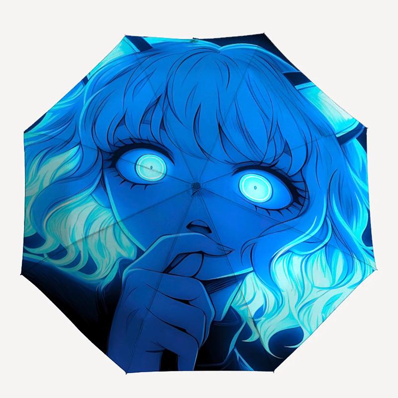 1pc Bluehaired Anime Character Automatic Open/Close Umbrella 8-Rib Strong Frame, Portable Travel Umbrella for Women & Men, 063