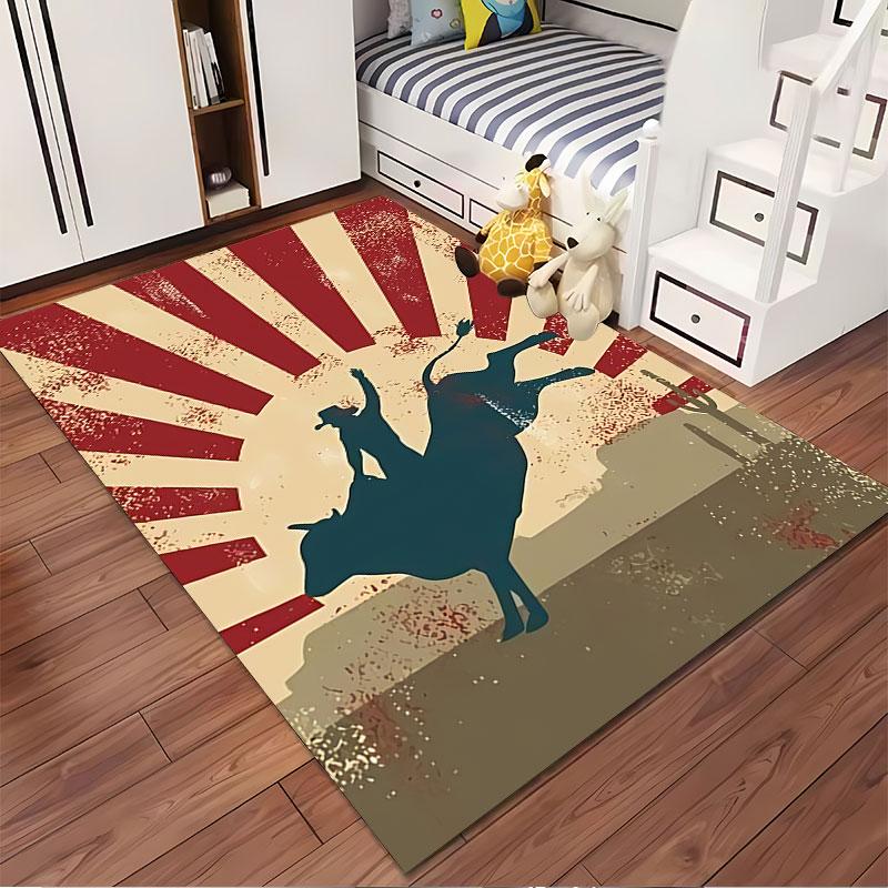 Rodeo Cowboy Bull Riding Carpet suitable as a non-slip mat for the living room or bedroom sofa