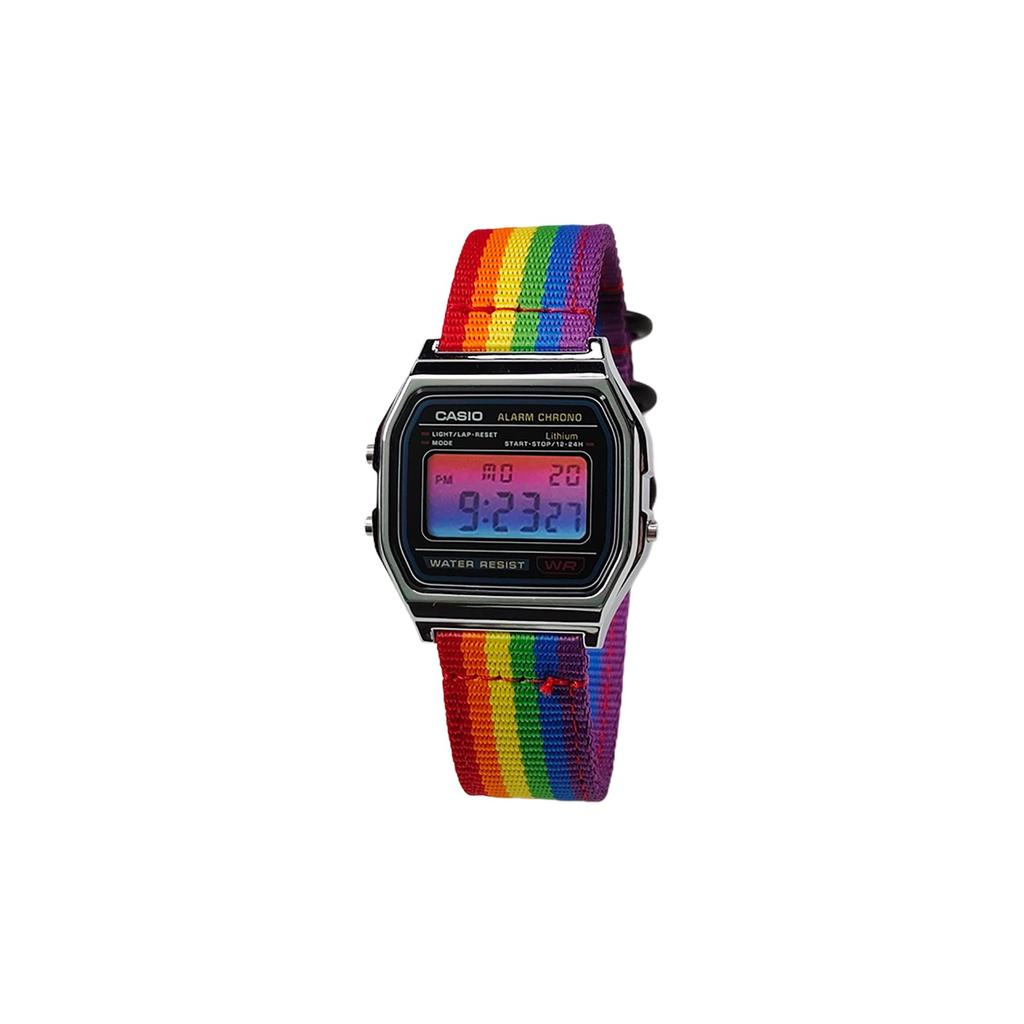 Casio Часы с кварцевым механизмом, нейлоновый ремешок, унисекс, черный циферблат, A158WA-1(Watch5--)