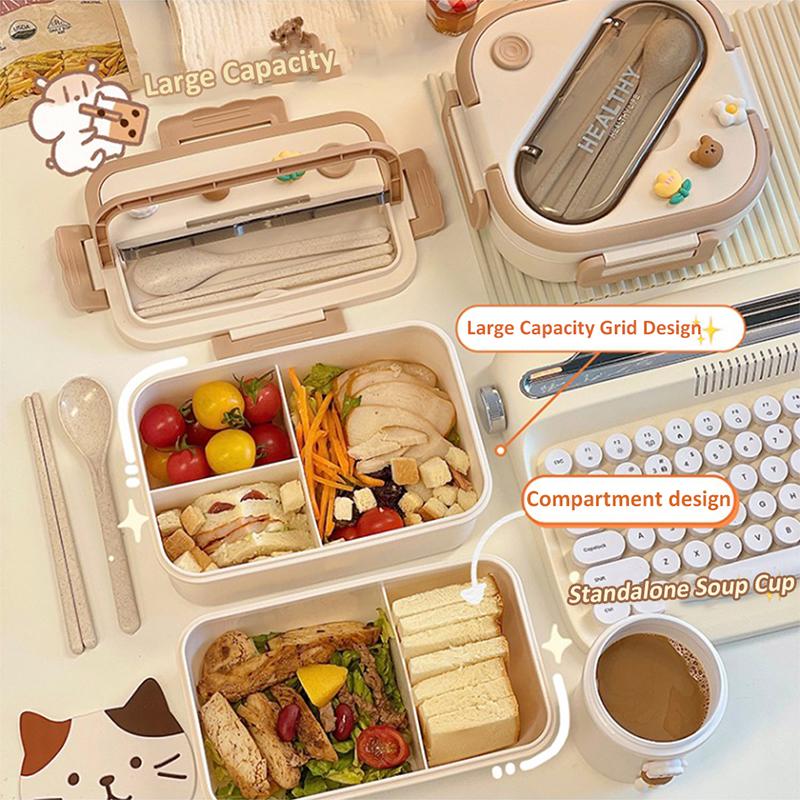 Ланч-бокс Bento Kawaii для девочек, портативный пластиковый ящик для пикника для школьников с отсеком для микроволновки, контейнер для хранения продуктов