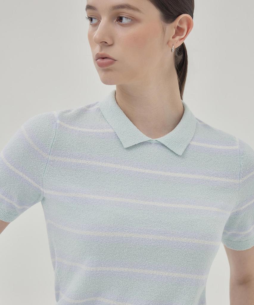 THEKNITCOMPANY Campis Хлопковая полосатая футболка-поло - Ледниковый мятный