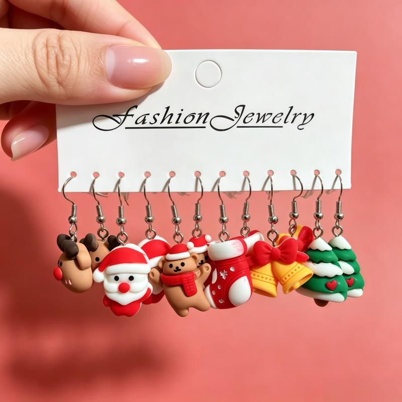 Cartoon Christmas Earrings Women Men - Santa Snowman Reindeer Holiday Party Jewelry Accessories