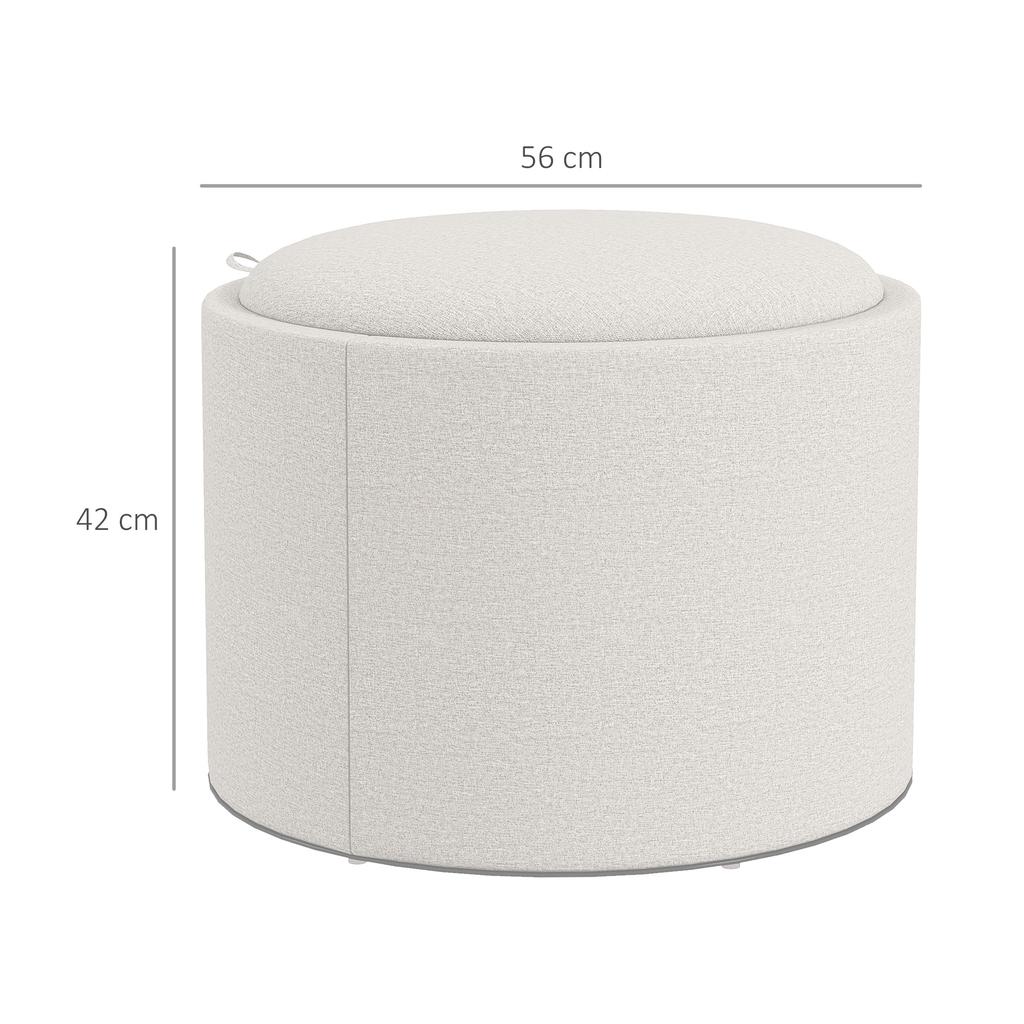 Stool Upholstered Stool, Linen, Hidden Storage, Reversible Lid, 5 6cm x 56 cm x 42 cm, Cream + Natural