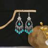 European and American Retro Hollow Turquoise Tassel Bohemian Earrings for Women