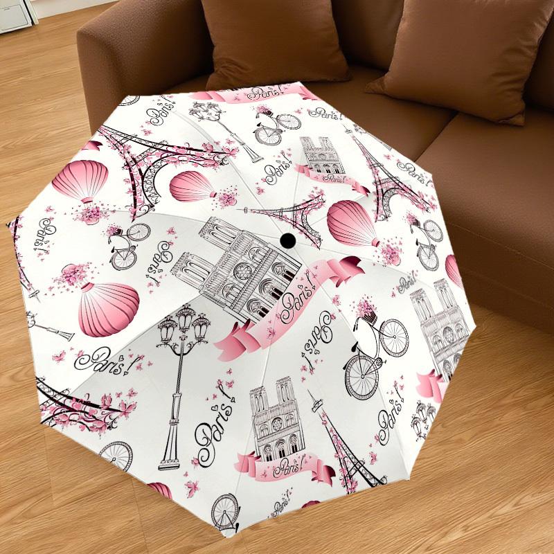 1PC Paris bicycles Umbrella-8-Rib Reinforced, Automatic Open, Lightweight & Durable, Cute Fashion Accessory for Outdoor, Beach, or Casual Use, Beach U