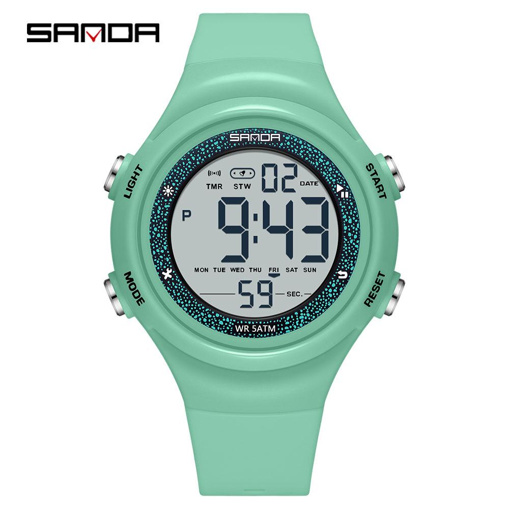 Sanda 6372 Brand Trendy Men Led Electron Watch Soft Tpu Strap Big Screen Led Digital Waterproof Alarm Clock Sports Men's Watches