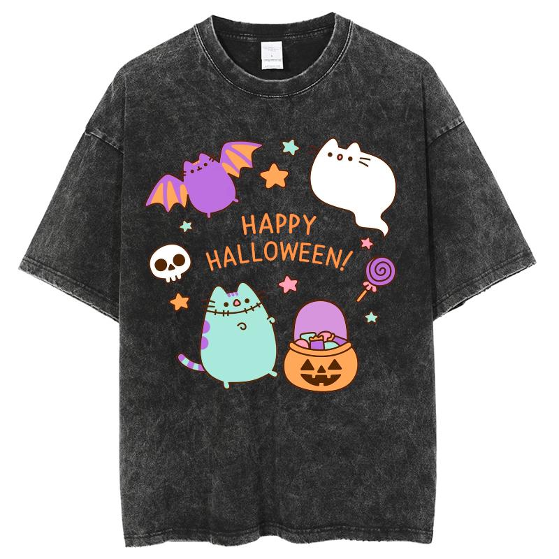 Y2k Хэллоуин Милый стиль Принт тыквы Женская футболка Свободная с круглым вырезом Короткий рукав Унисекс Повседневный Простой топ
