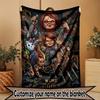 Custom Name Personalized Horror Theme Chucky Print Blanket, Home Decor, Bedroom, Sofa, Camping, Couch, Gifts for Birthday Christmas