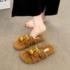 2025 New Autumn and Winter Fluffy Internet Celebrity Flat-bottomed Accessories Fluffy Slippers Female Xiaoxiangfeng One-word Buckle Outer Wear Trend
